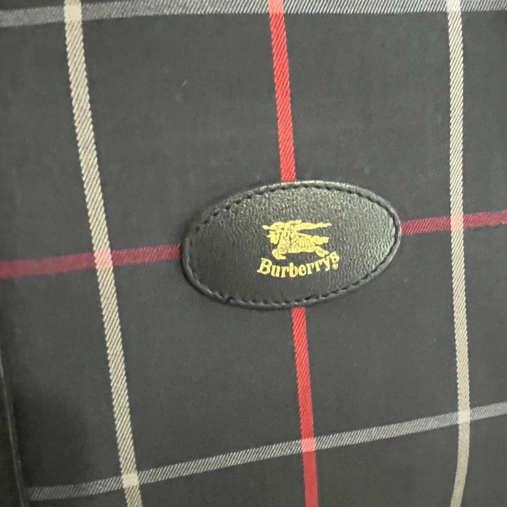 Burberrys Vintage Navy Check Canvas Leather Tote Bag Made in England‎ Prorsum
